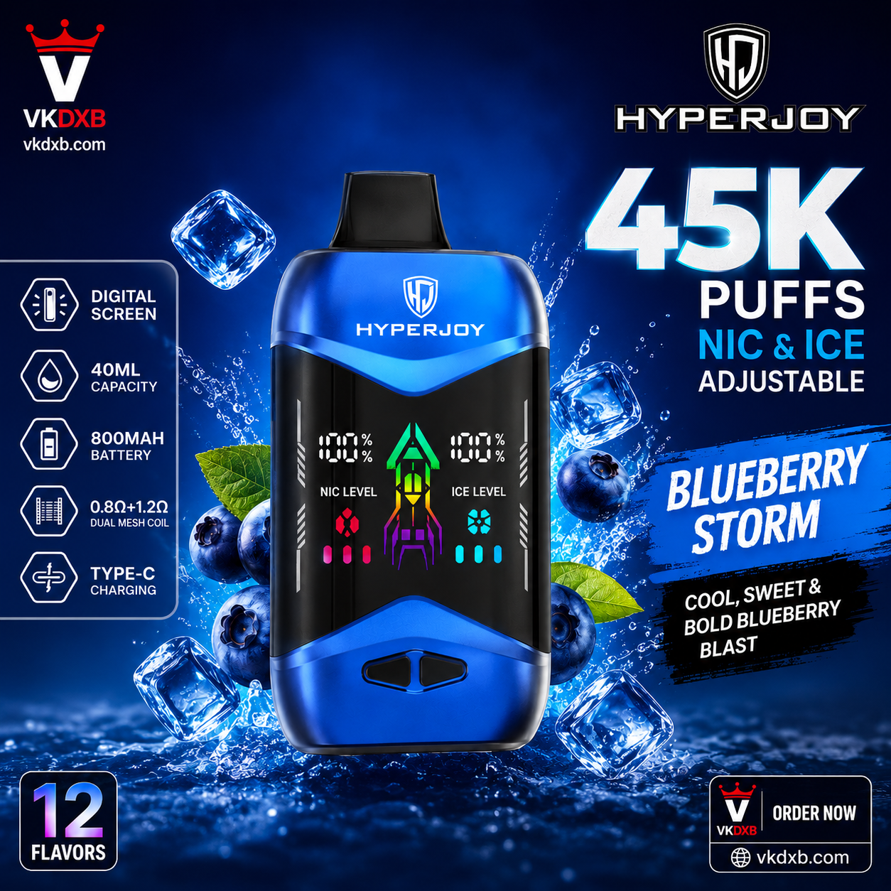 Hyperjoy 45000 Puffs Disposable Vape Nic Ice Adjustable – Vape King DXB