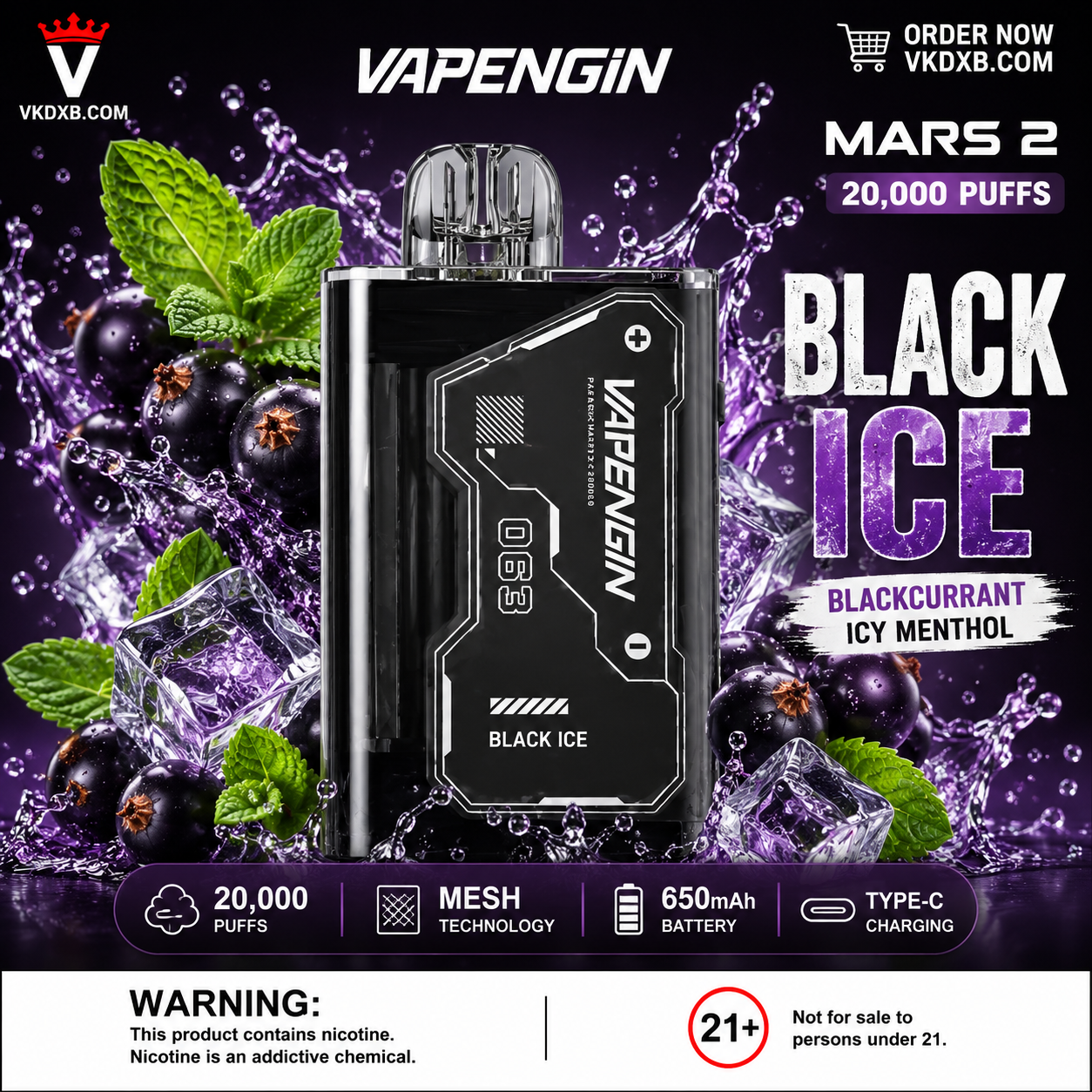 Vapengin Mars 2 Black Ice 20000 Puffs Disposable Vape Dubai UAE