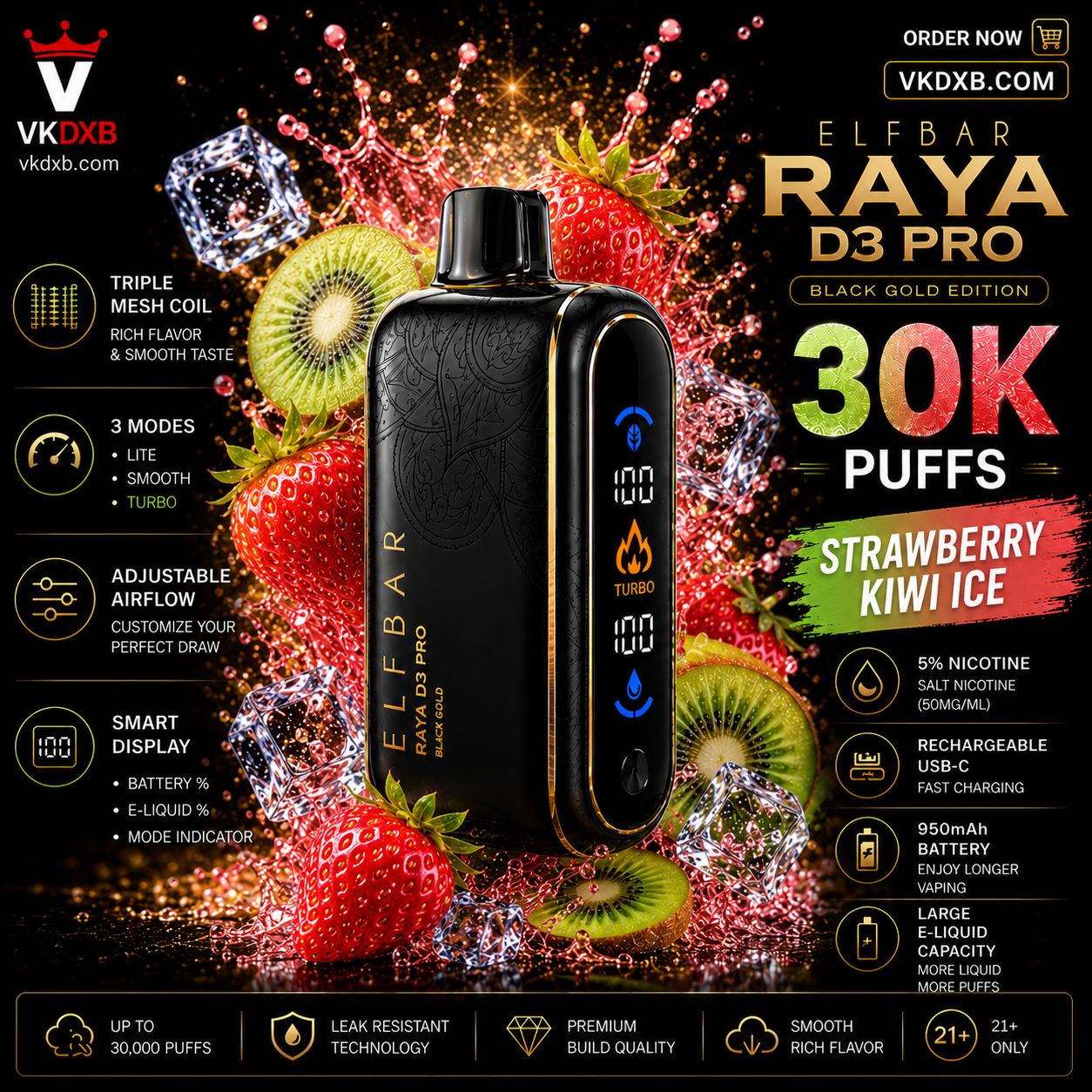 Elf Bar Raya D3 Pro 30000 puffs Peach Mango Watermelon flavor