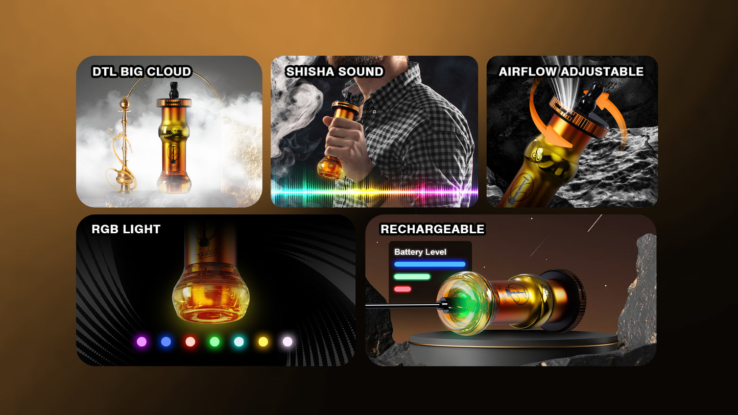 Mosmo Sultan 50K Features Dubai UAE - DTL Big Cloud Shisha Sound Airflow Adjustable RGB Light Rechargeable