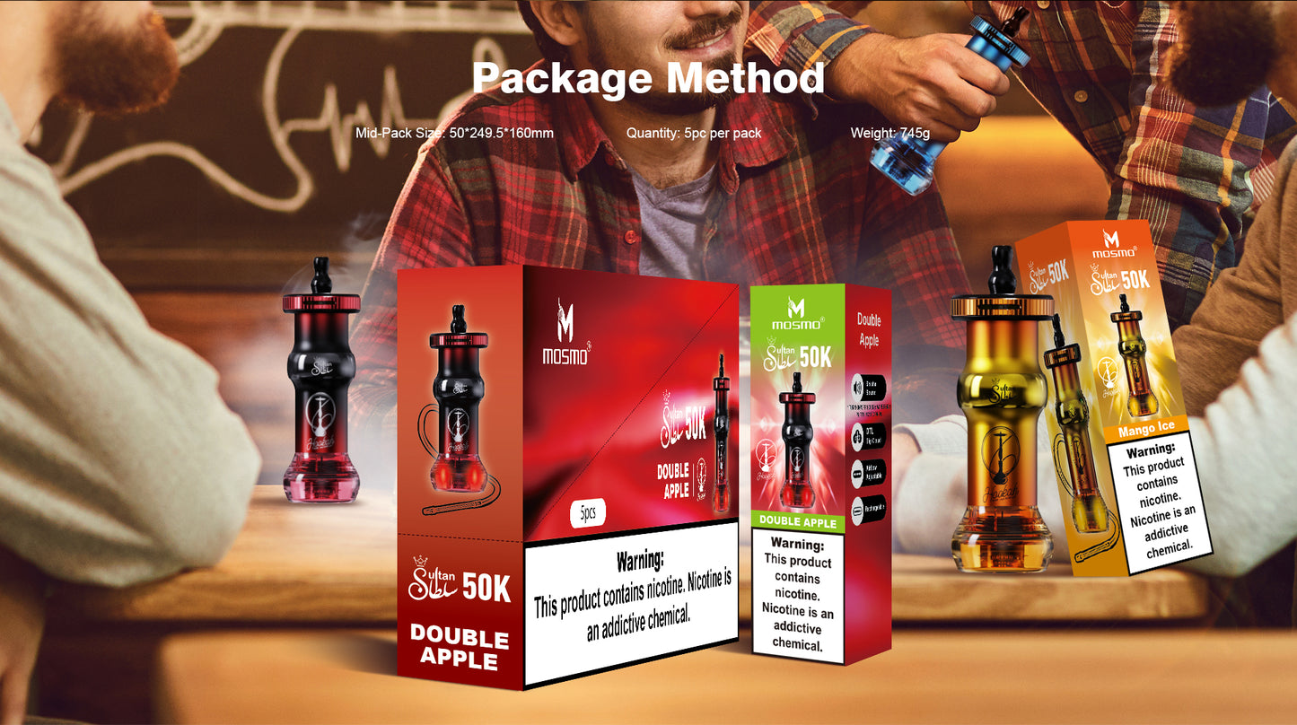 Mosmo Sultan 50K Double Apple Package Method Dubai - 5pcs Per Box Hookah DTL Disposable Vape UAE