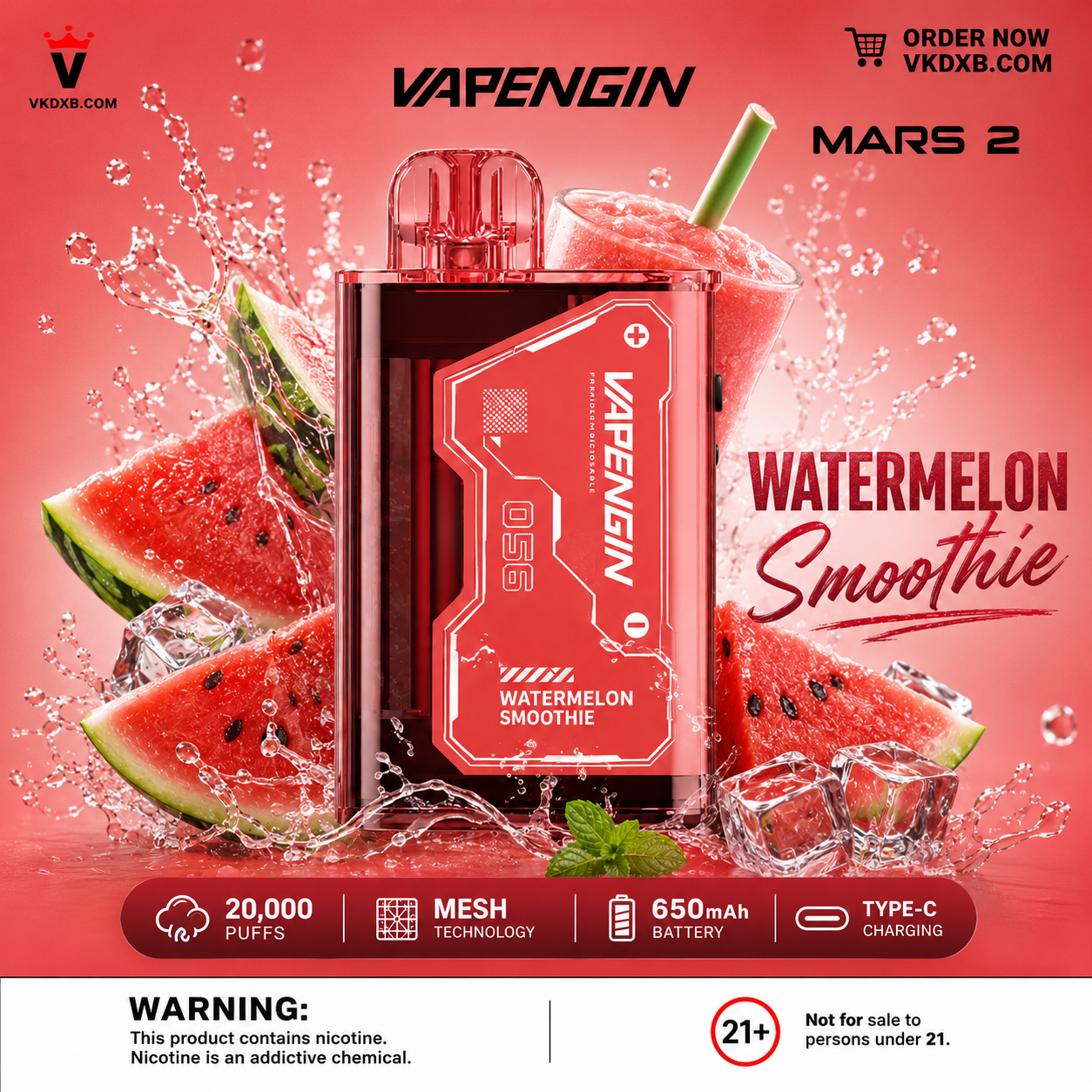 Vapengin Mars 2 Watermelon Smoothie 20000 Puffs Disposable Vape Dubai UAE
