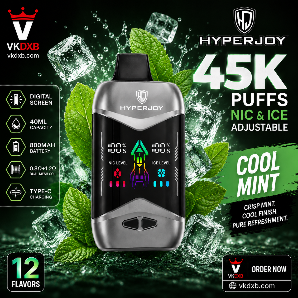 Hyperjoy 45000 Puffs Grape Ice Flavour – Disposable Vape UAE