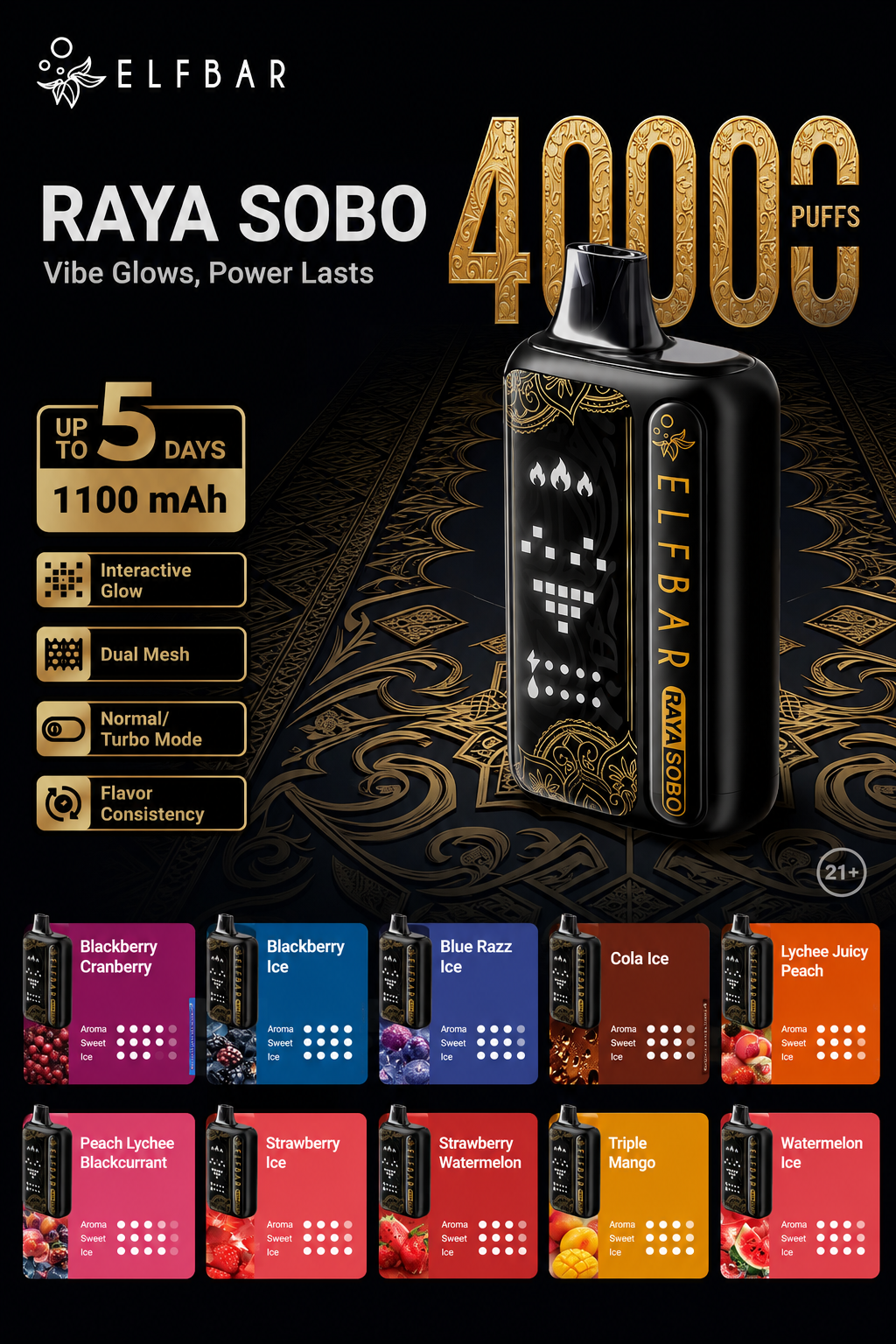 Elf Bar Raya SOBO 40000 Puffs Peach Lychee Blackcurrant Flavour – UAE