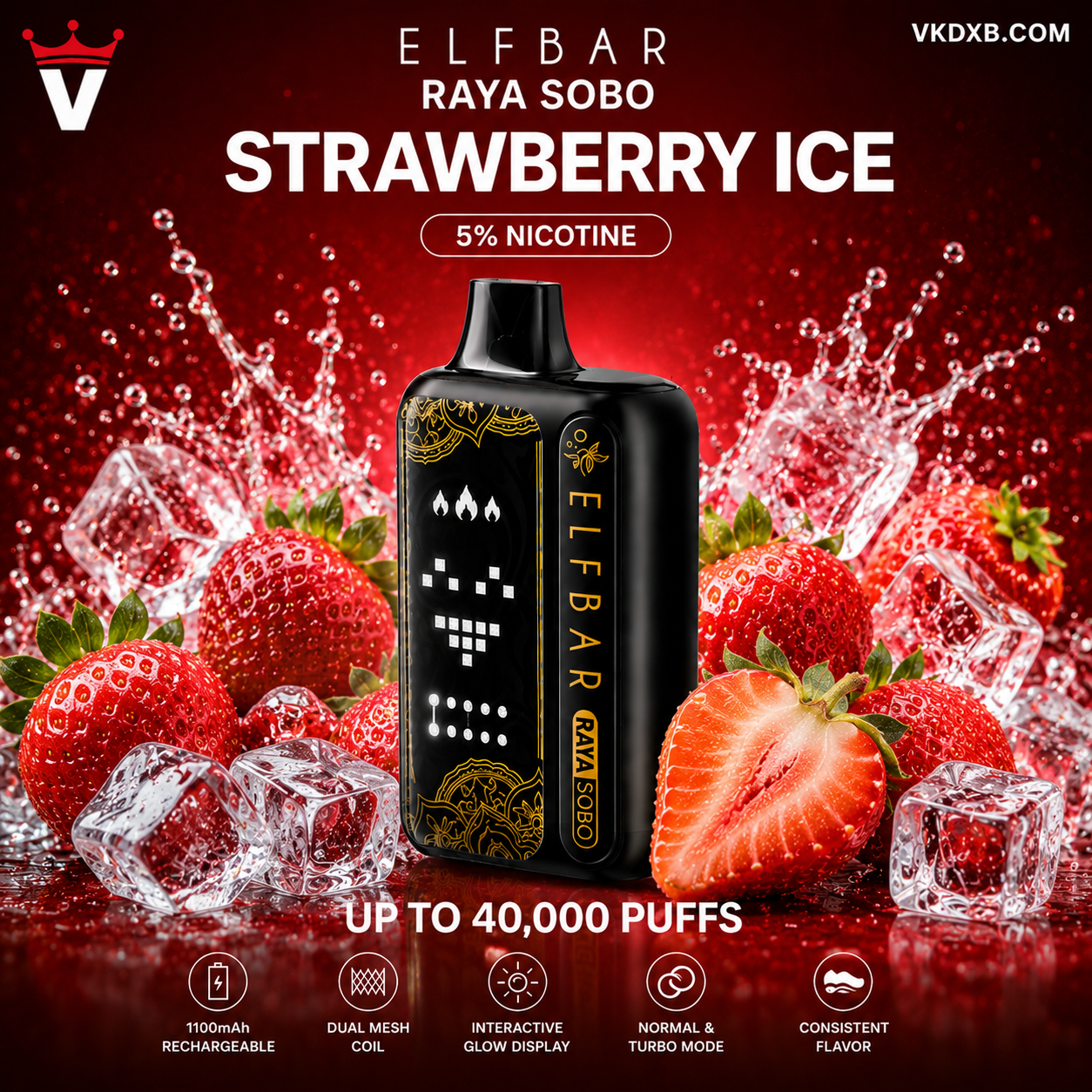 Elf Bar Raya SOBO 40000 Puffs Strawberry Ice Flavour – Disposable Vape UAE