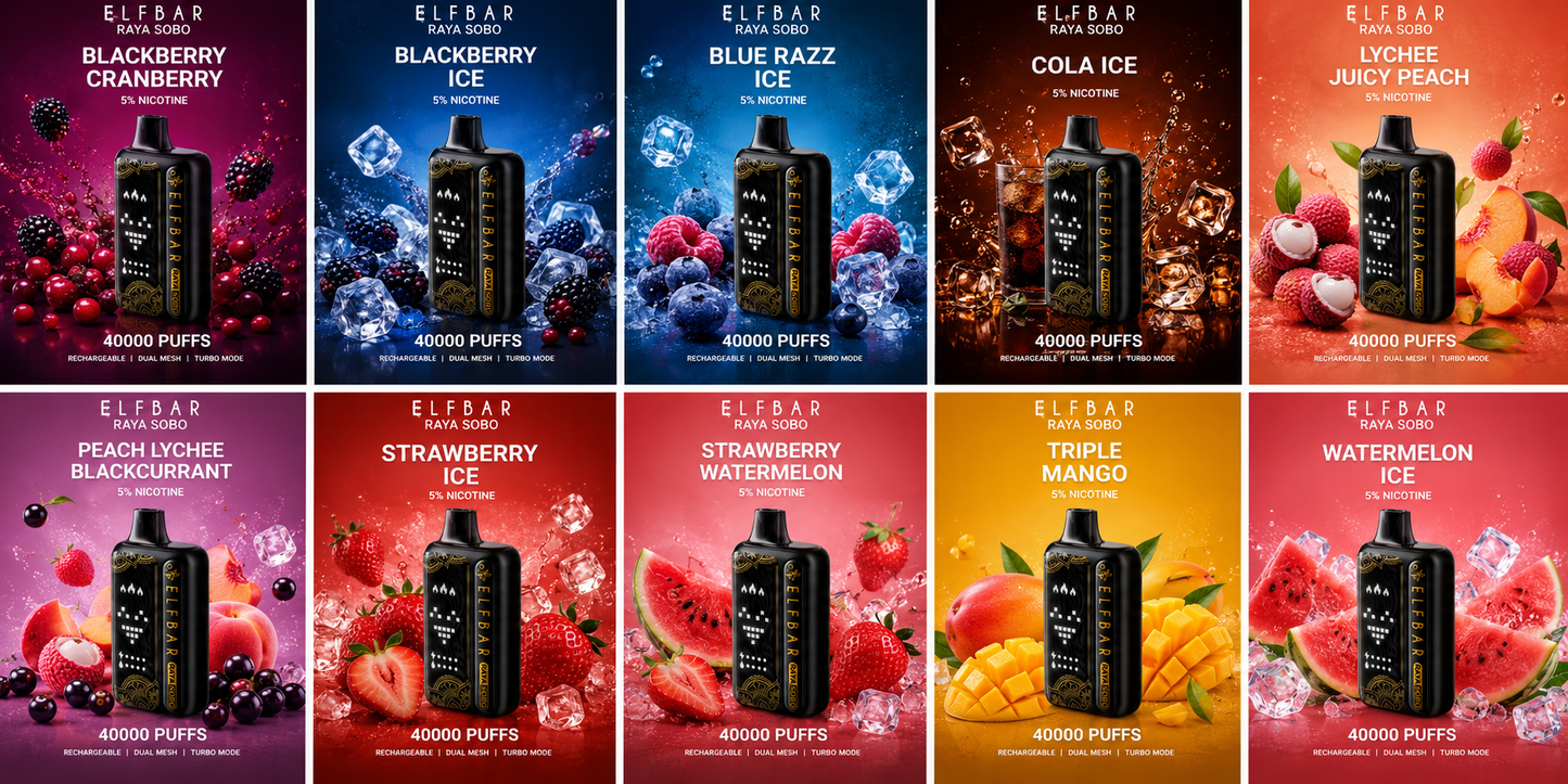 Elf Bar Raya SOBO 40000 Puffs Rechargeable Disposable Vape Dual Mesh Coil Turbo Mode