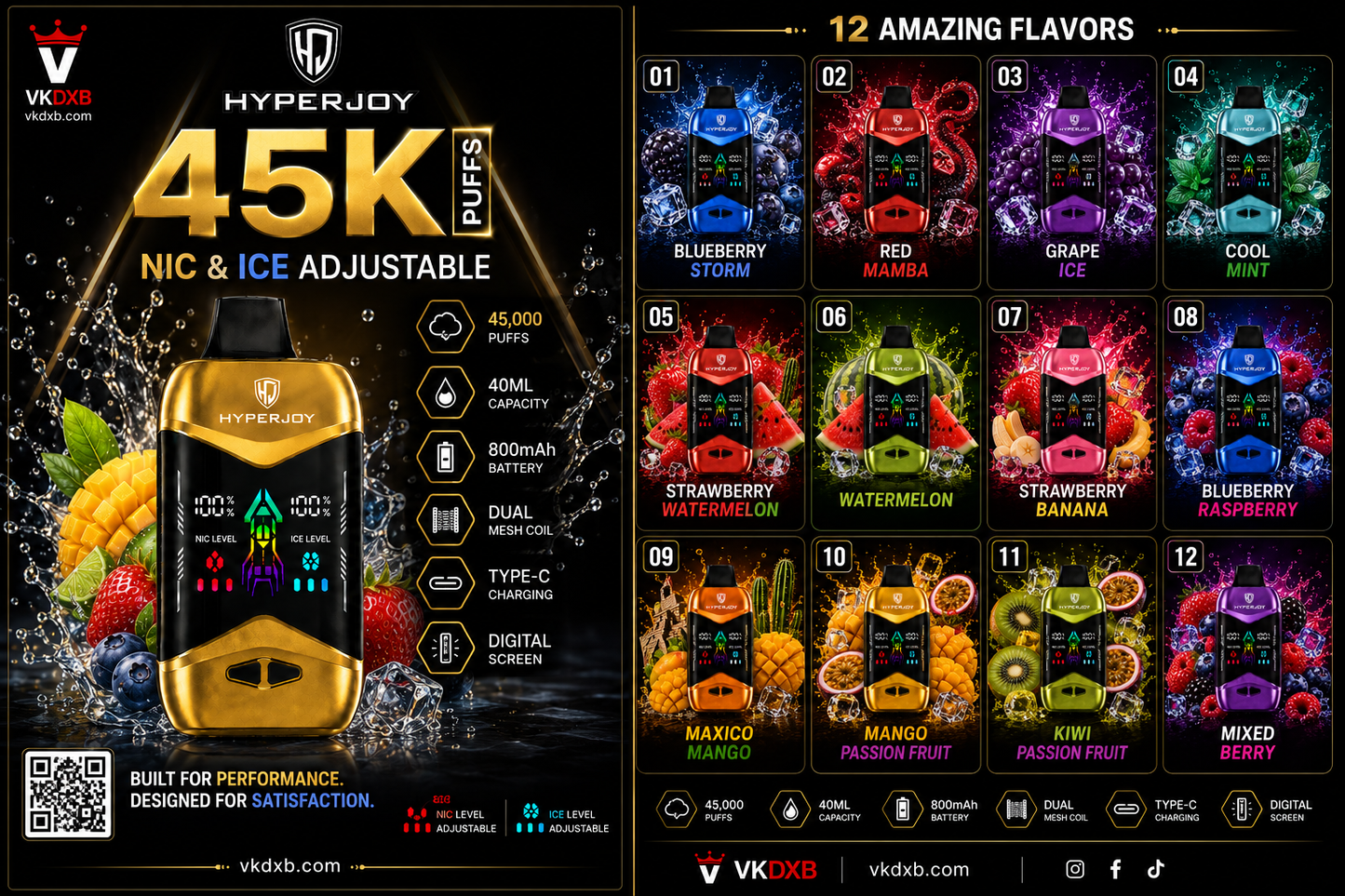 Hyperjoy 45K Disposable Vape 12 Flavours Digital Screen Dubai UAE