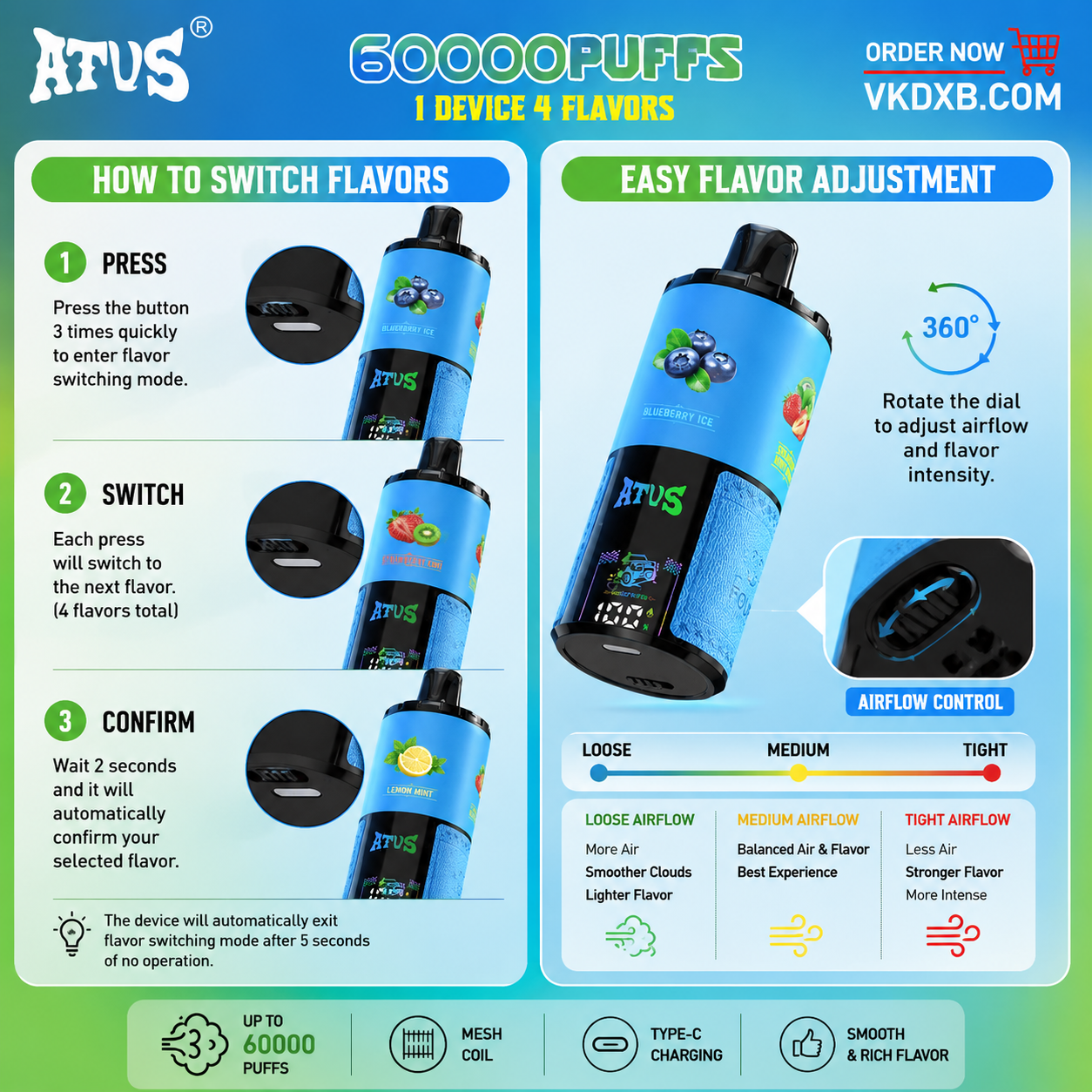 ATVS 60000 Puffs disposable vape side view
