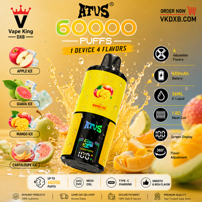 ATVS 60000 Puffs rechargeable disposable vape - Vape King DXB