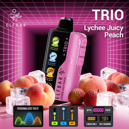 ELFBAR Trio 40000 Puffs Lychee Juicy Peach Disposable Vape Dubai UAE