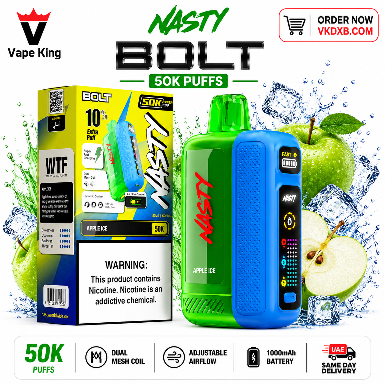 Nasty Bolt 50000 Puffs Apple Ice Disposable Vape Dubai
