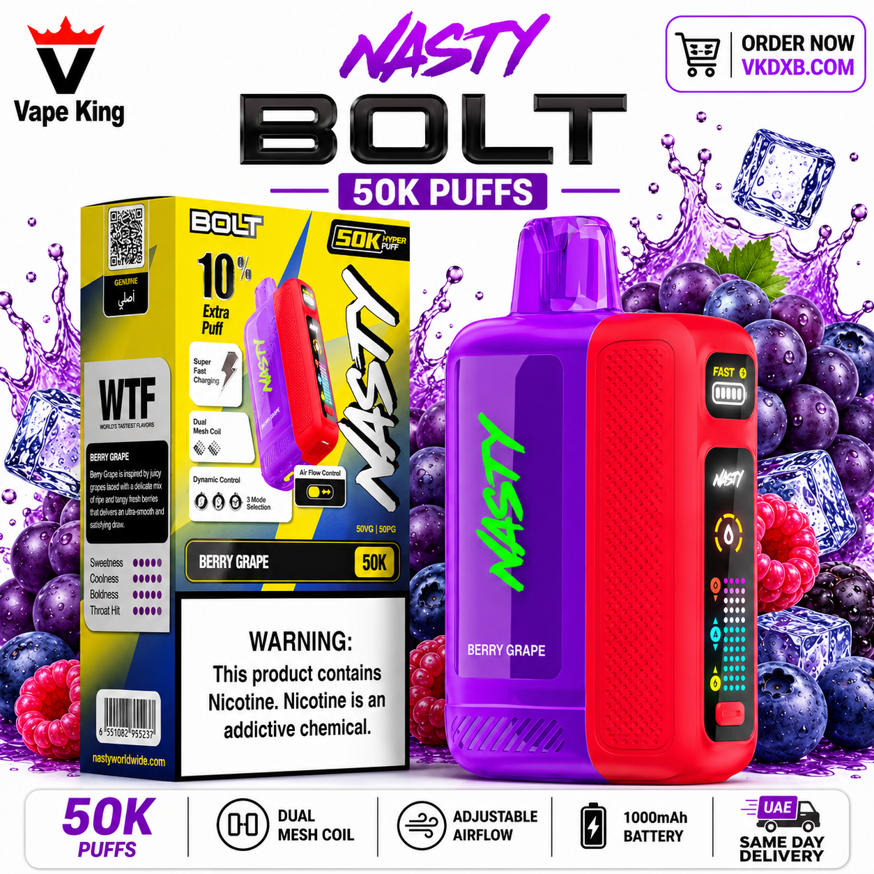 Nasty Bolt 50000 Puffs Berry Grape Disposable Vape Dubai