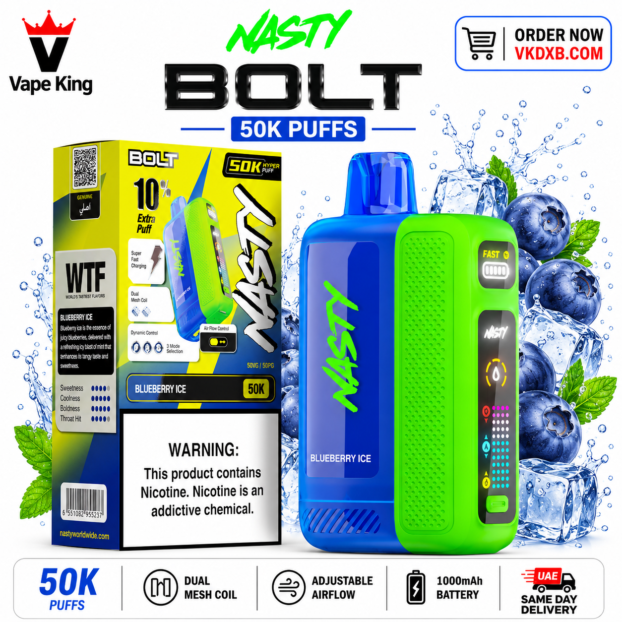 Nasty Bolt 50000 Puffs Blueberry Ice Disposable Vape Dubai