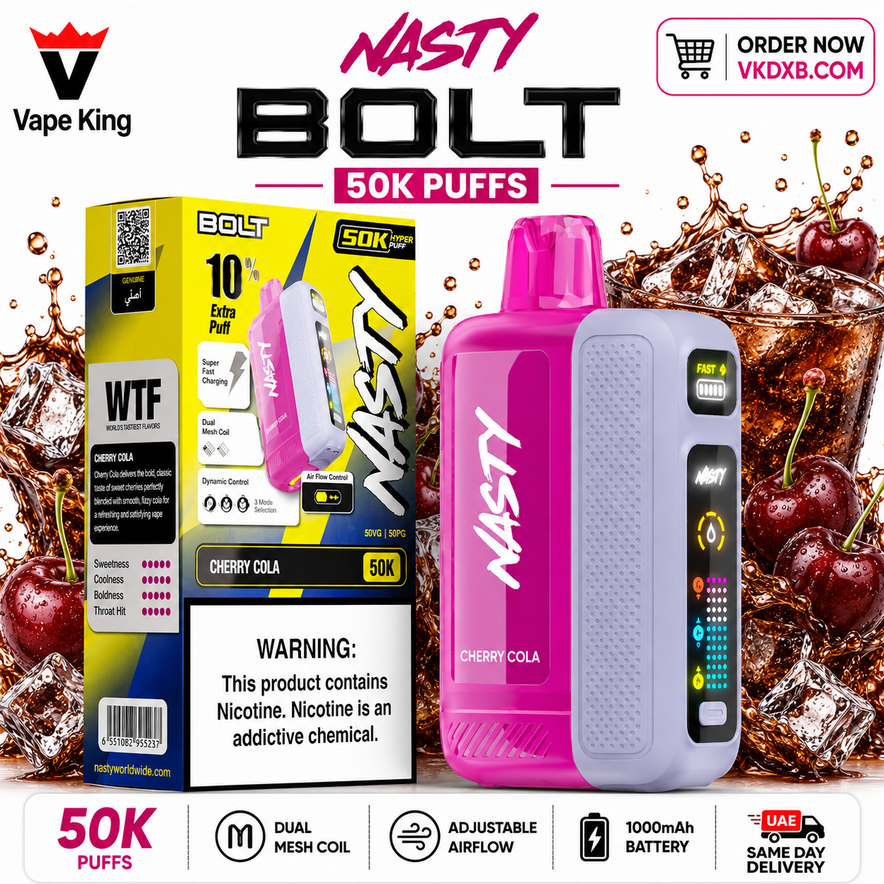 Nasty Bolt 50000 Puffs Cherry cola Disposable Vape Dubai