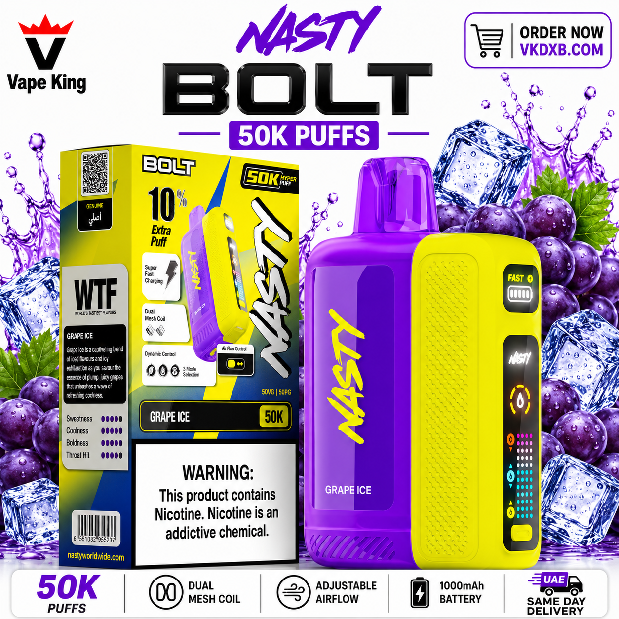 Nasty Bolt 50000 Puffs Grape Ice Disposable Vape Dubai