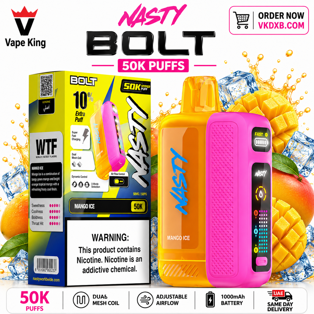 Nasty Bolt 50000 Puffs Mango ice Disposable Vape Dubai