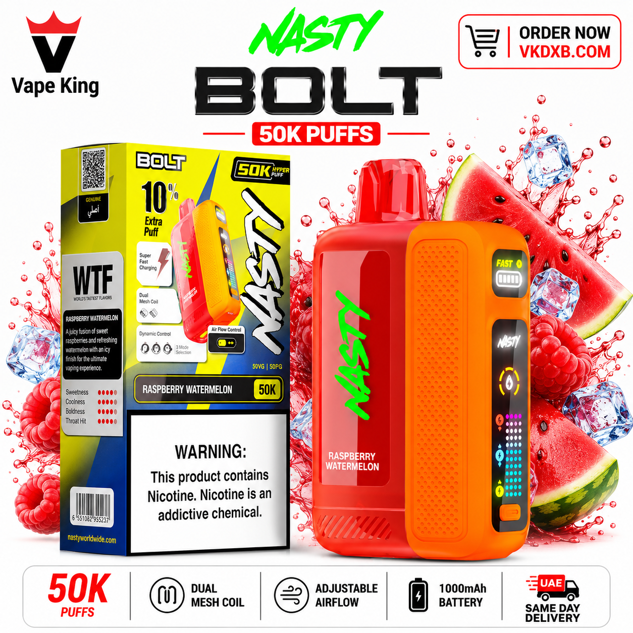 Nasty Bolt 50000 Puffs Raspberry Watermelon Disposable Vape Dubai