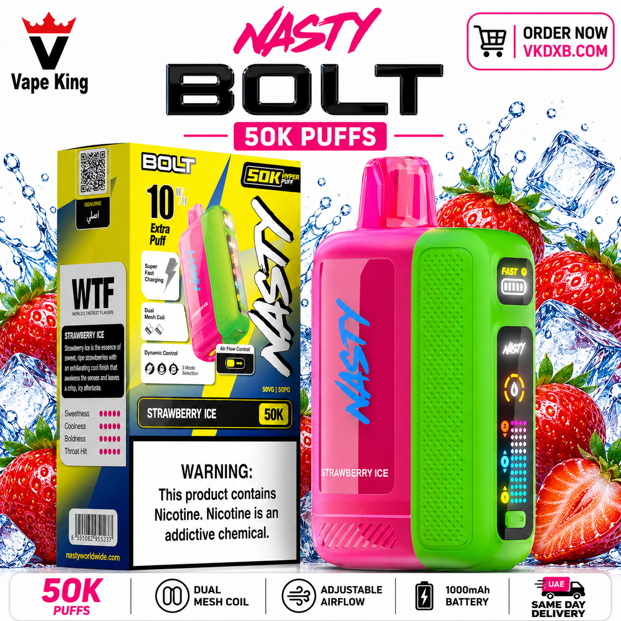 Nasty Bolt 50000 Puffs Strawberry ice Disposable Vape Dubai