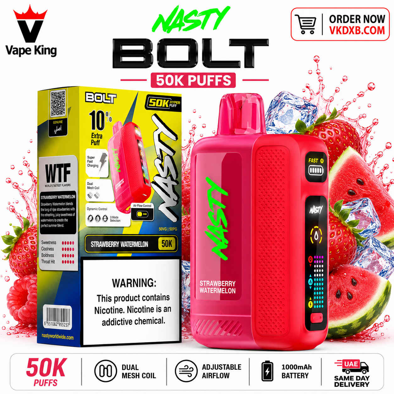 Nasty Bolt 50000 Puffs Strawberry watermelon Disposable Vape Dubai
