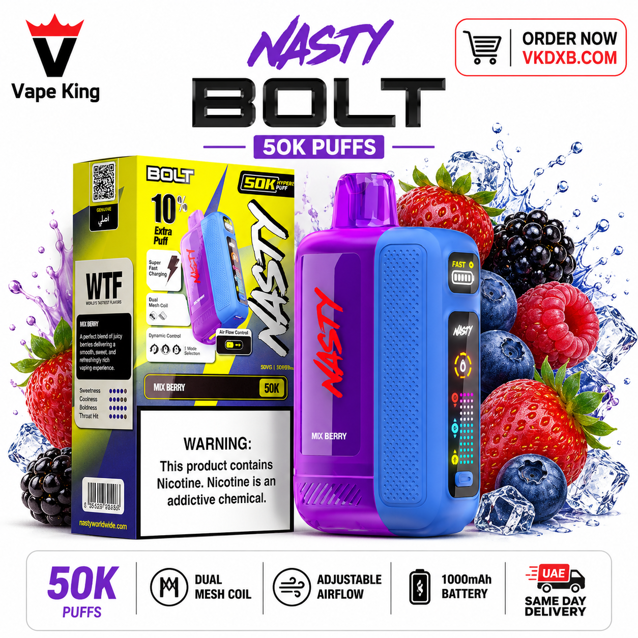 Nasty Bolt 50000 Puffs Disposable Vape Dubai mix berry