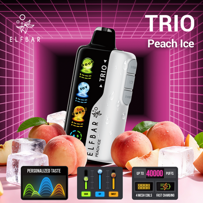 ELFBAR Trio 40000 Peach Ice Vape UAE - Smart Screen 4 Mesh Coil Disposable