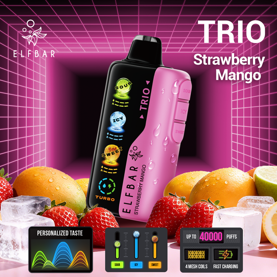 ELFBAR Trio 40000 Strawberry Mango Vape Dubai - USB-C Rechargeable Disposable