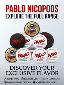 Pablo nicotine pouches full range – Exclusive, Danger Strong and Mini nicopods UAE