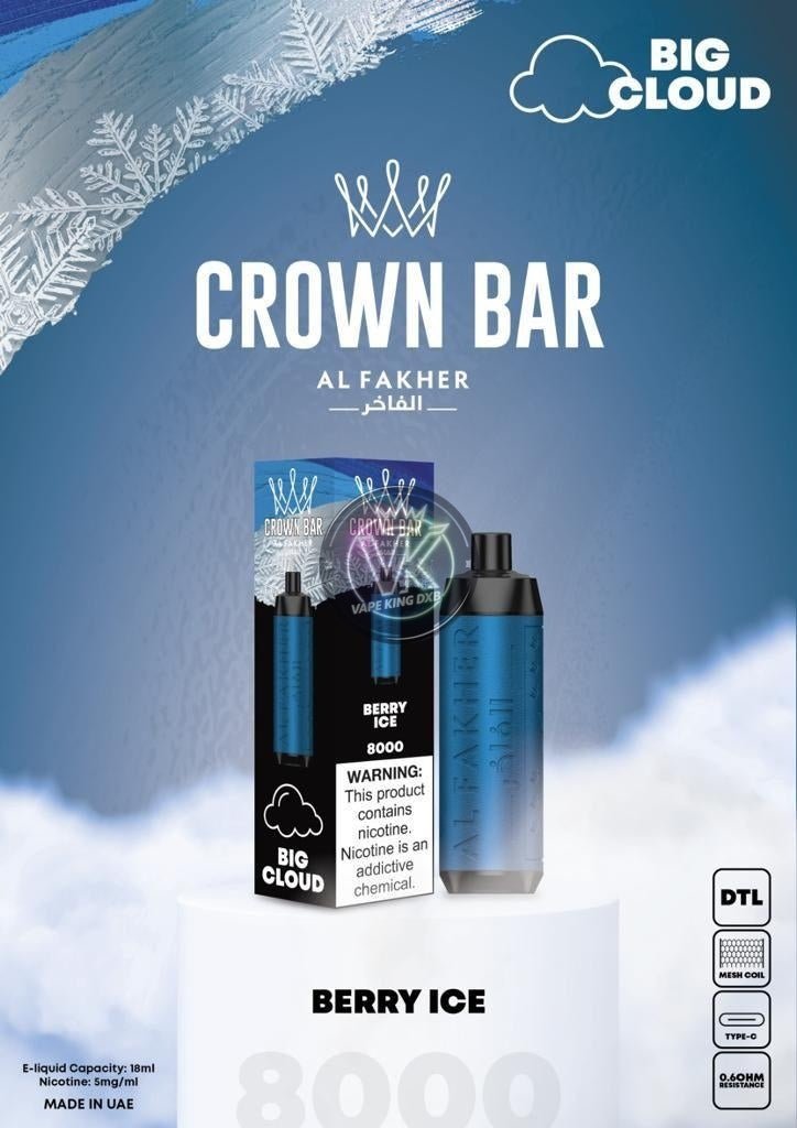 Al Fakher Crown Bar 8000 Puffs Rechargeable Disposable Vape - Vape king dxbBerry Mint