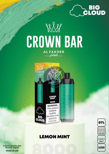 Al Fakher Crown Bar 8000 Puffs Rechargeable Disposable Vape - Vape king dxbBerry Mint