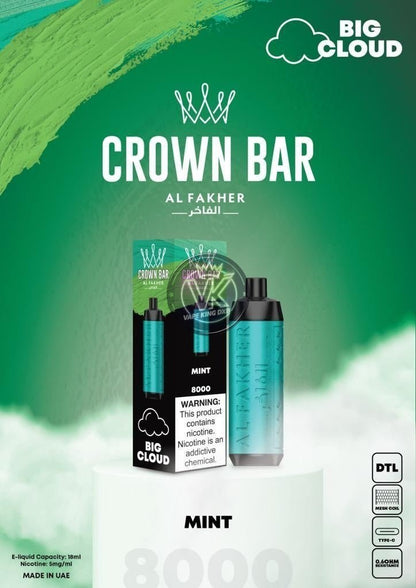 Al Fakher Crown Bar 8000 Puffs Rechargeable Disposable Vape - Vape king dxbBerry Mint