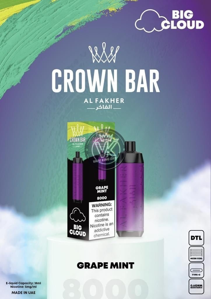 Al Fakher Crown Bar 8000 Puffs Rechargeable Disposable Vape - Vape king dxbBerry Mint