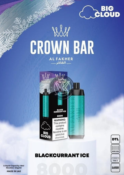 Al Fakher Crown Bar 8000 Puffs Rechargeable Disposable Vape - Vape king dxbBerry Mint