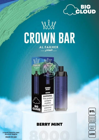 Al Fakher Crown Bar 8000 Puffs Rechargeable Disposable Vape - Vape king dxbBerry Mint