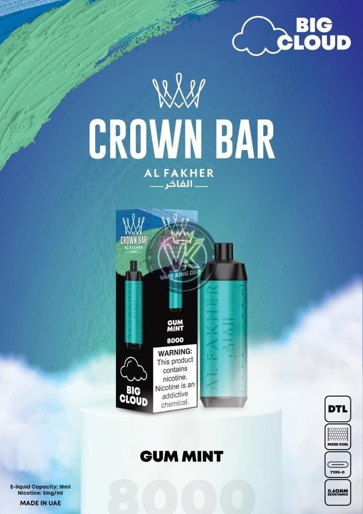 Al Fakher Crown Bar 8000 Puffs Rechargeable Disposable Vape - Vape king dxbBerry Mint