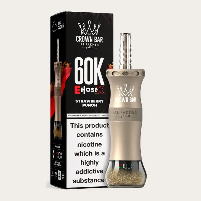 Crown Bar EHoseX 60K Strawberry Al Fakher Disposable Hookah Vape Dubai