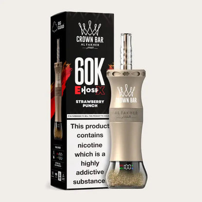 Crown Bar EHoseX 60K Strawberry Al Fakher Disposable Hookah Vape Dubai
