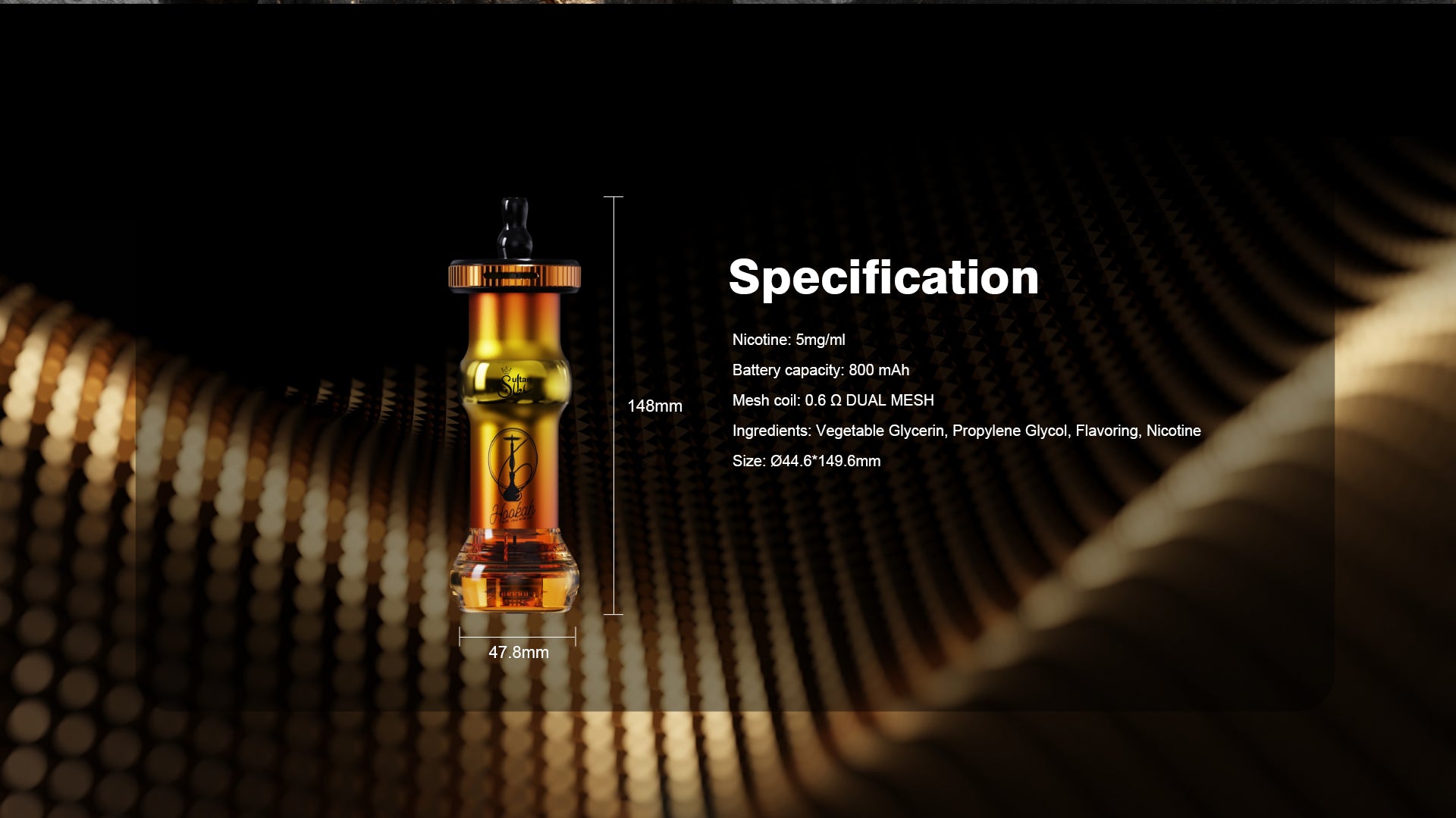 Mosmo Sultan 50000 Puffs Specifications Dubai - 800mAh 5mg Dual Mesh 0.6Ohm 148mm Disposable Vape UAE