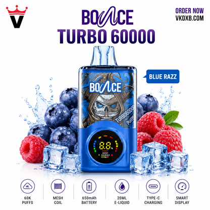 bounce turbo 60000 puffs blue razz at vape king dxb