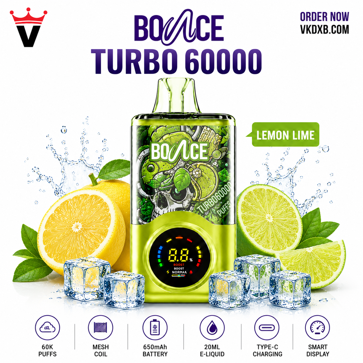 bounce turbo 60000 puffs lemon lime at vape king dxb