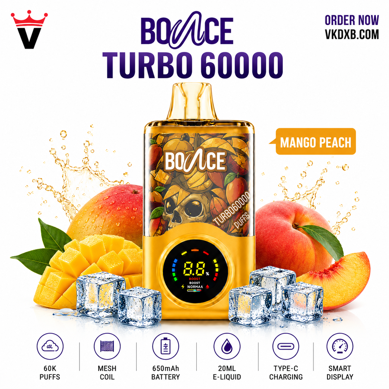 bounce turbo 60000 puffs mango peach at vape king dxb