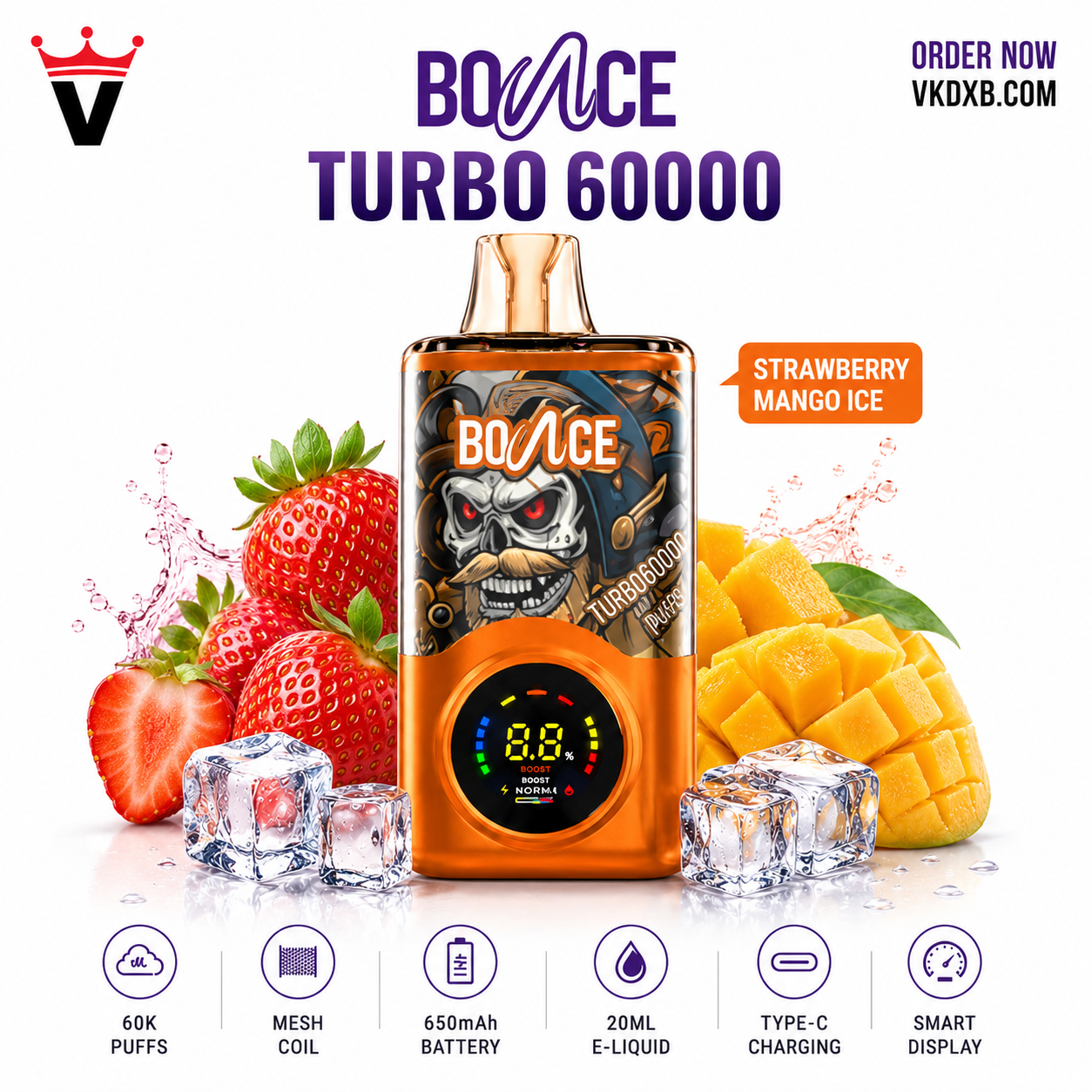 bounce turbo 60000 puffs strawberry mango ice at vape king dxb