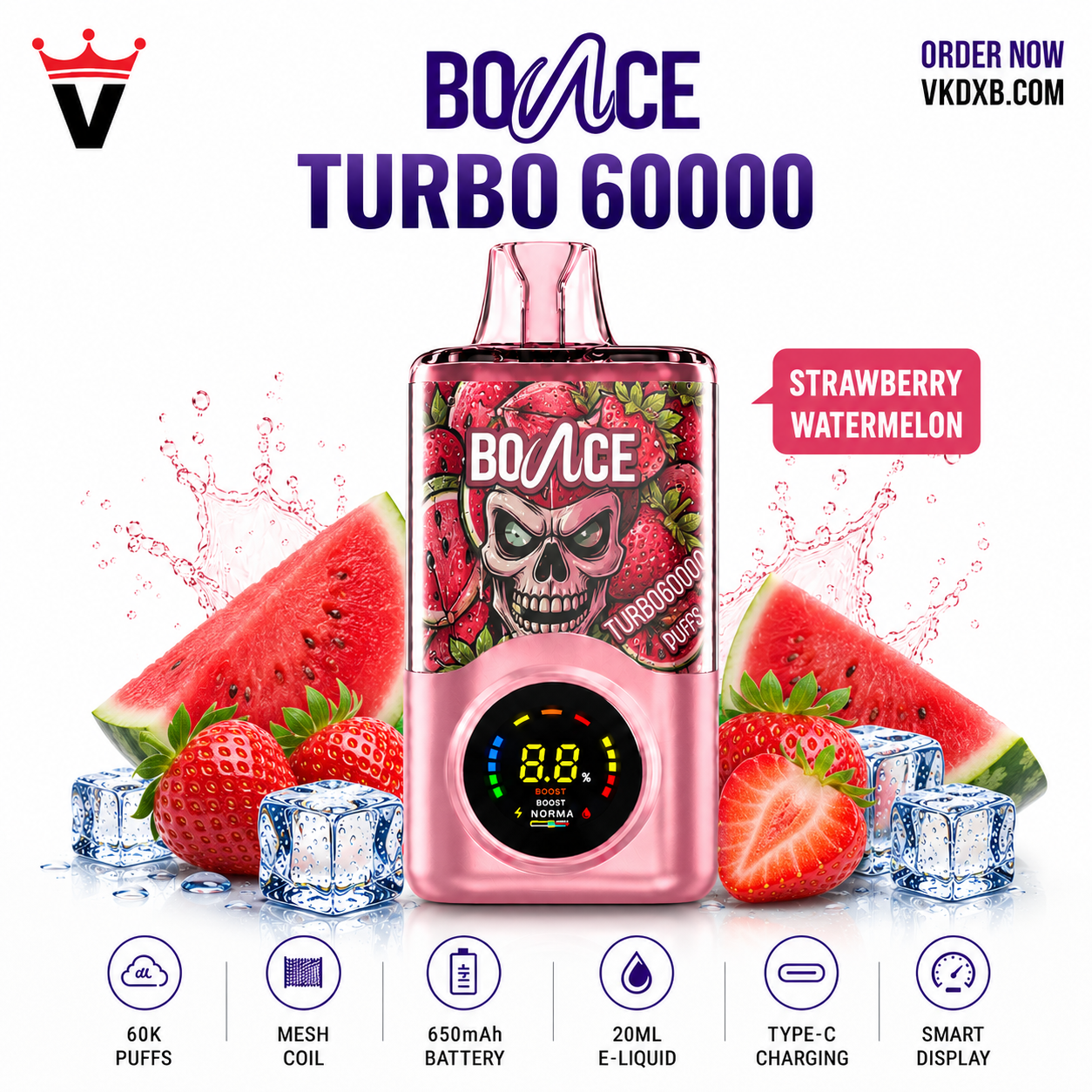 bounce turbo 60000 puffs strawberry watermelon at vape king dxb