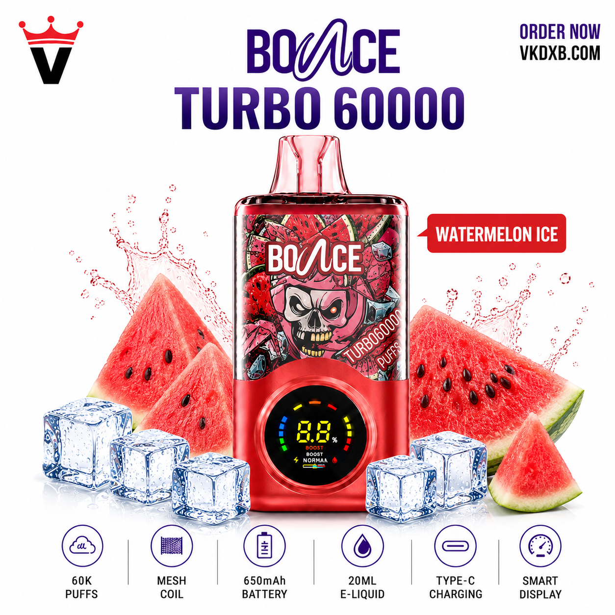 bounce turbo 60000 puffs watermelon ice at vape king dxb