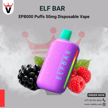 Elf Bar 8000 Disposable Vape in Dubai - NON RECHARGEABLE - Vape king dxbBlack Razz Ice5% Nic ENG