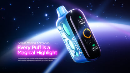 Vaping device with glowing elements on a dark background vozol ace 40000 pufs vape king dubai