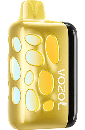 Yellow bottle-shaped container with a black base on a white background vozol rave 4000 puffs vape king dxb